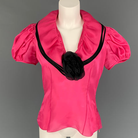 Colección RALPH LAUREN Talla 10 Top de vestido de seda negro rosa