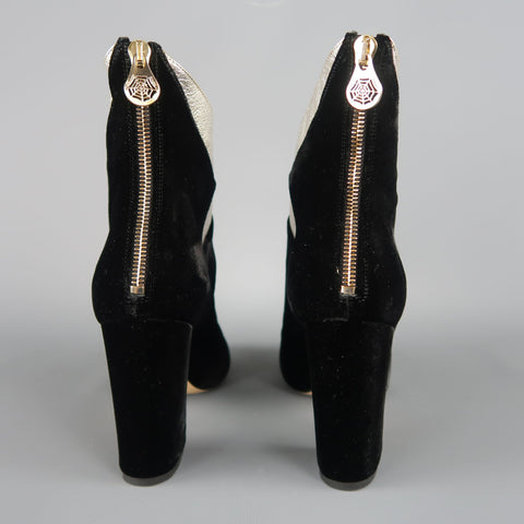 CHARLOTTE OLYMPIA Taille 7 Bottes Galactica en cuir argenté velours noir