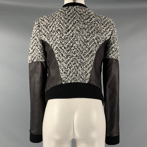 THAKOON Size 0 Black White & Grey Acrylic Blend Mixed Fabrics Jacket