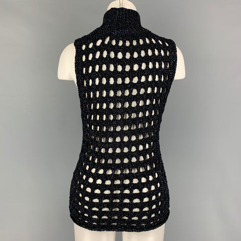 IRO Size S Black Blue Knitted Cotton Blend Turtle Neck Vest