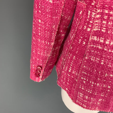 PRADA Size 14 Pink White Cotton Blend Woven Jacket