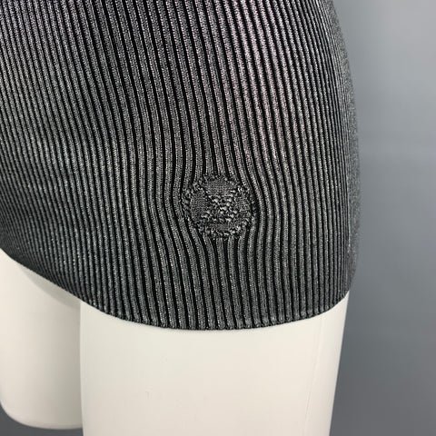 LOUIS VUITTON Size S Silver & Black Ribbed Silk Short Sleeve Pullover