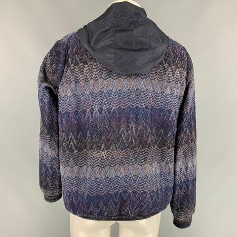 MISSONI Size XL Multi-Color Zig Zag Cotton Blend Hooded Reversible Jacket