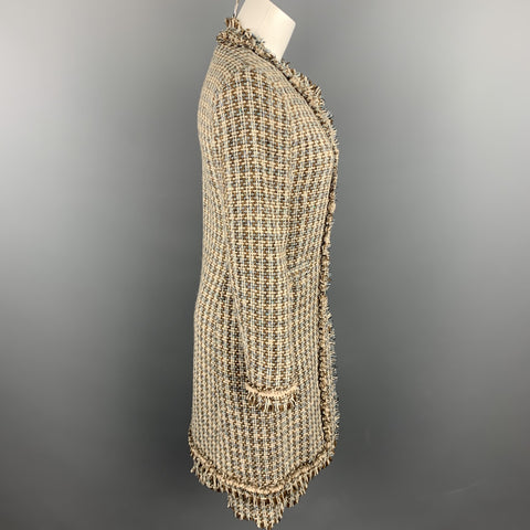 MOSCHINO Size 6 Cream / Brown Textured Woven Wool Skirt Set