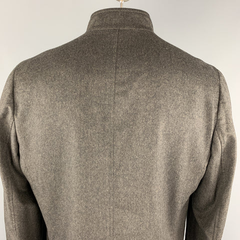 ERMENEGILDO ZEGNA Size XXL Charcoal Wool Nehru Collar Patch Pockets Jacket