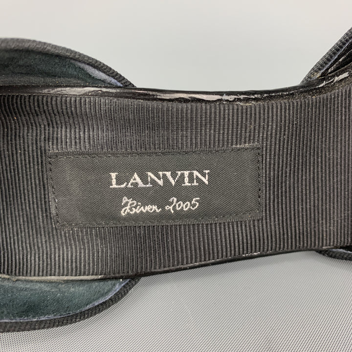 LANVIN Size 7 Black Patent Leather D'Orsay Peep Toe Pumps