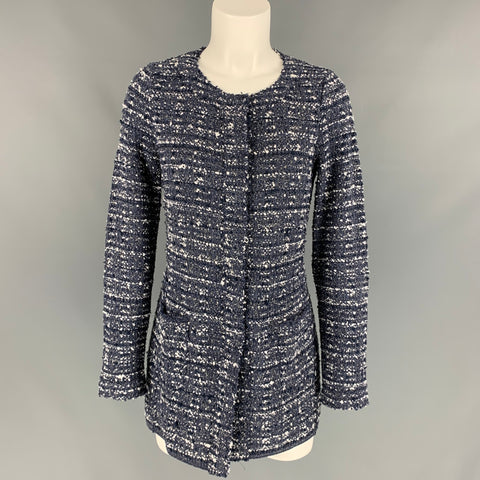 BRUNO MANETTI Size 6 Blue & White Boucle Silk Blend Jacket