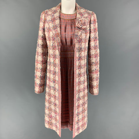 CHANEL B2483 04P Talla 4 Conjunto de 2 piezas de vestido bouclé rosa blanquecino