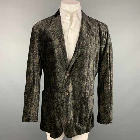 D&G by DOLCE & GABBANA Size 40 Black & Gold Print Velvet Sport Coat