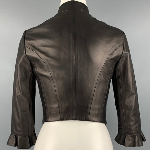 JILL STUART Size 2 Black Leather 3/4 Sleeves Jacket Blazer