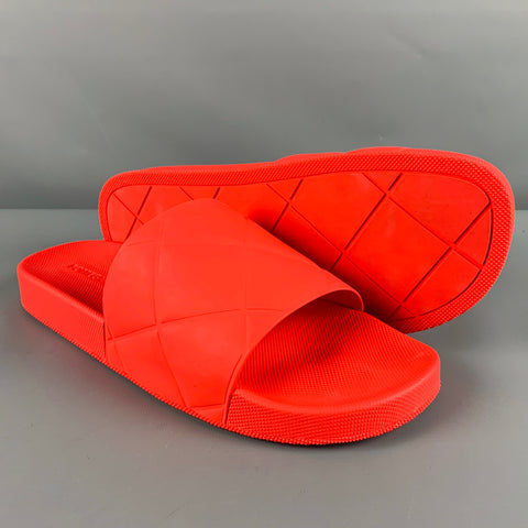 BOTTEGA VENETA Size 12 Orange Rubber Slip On Sandals