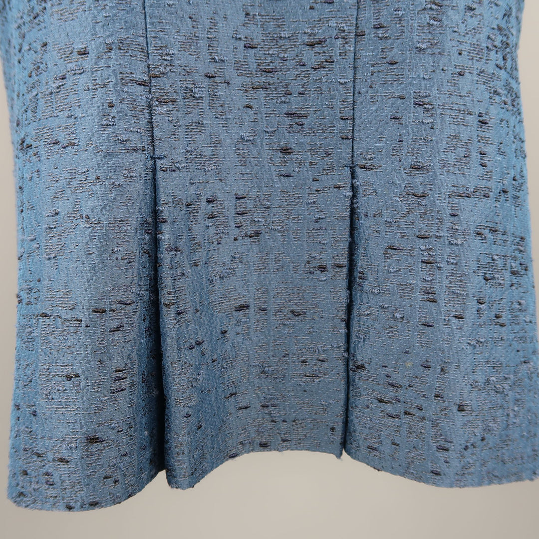 VALENTINO Size 6 Blue Textured Taffeta Pencil Skirt