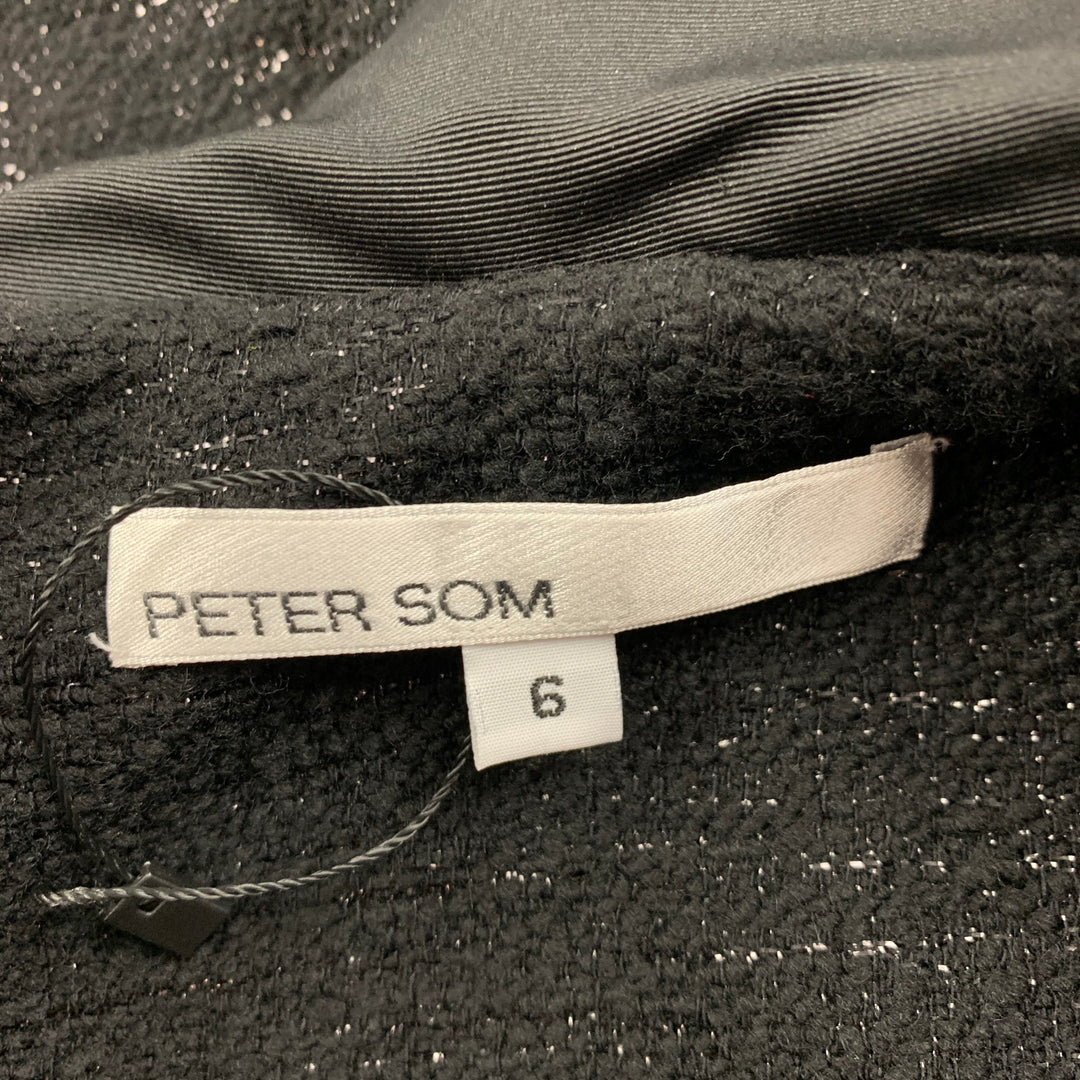 PETER SOM Talla 6 Abrigo evasé de tweed en mezcla de lana plateada negra
