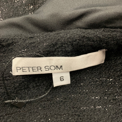 PETER SOM Taille 6 Manteau trapèze en tweed mélangé de laine argentée noire