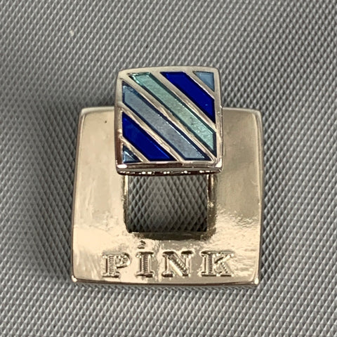 PINK Silver Blue Green Stripe Metal Cuff Links