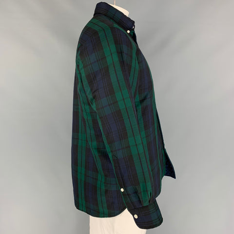 J.PRESS Taille L Veste en laine / nylon à carreaux Blackwatch vert et noir