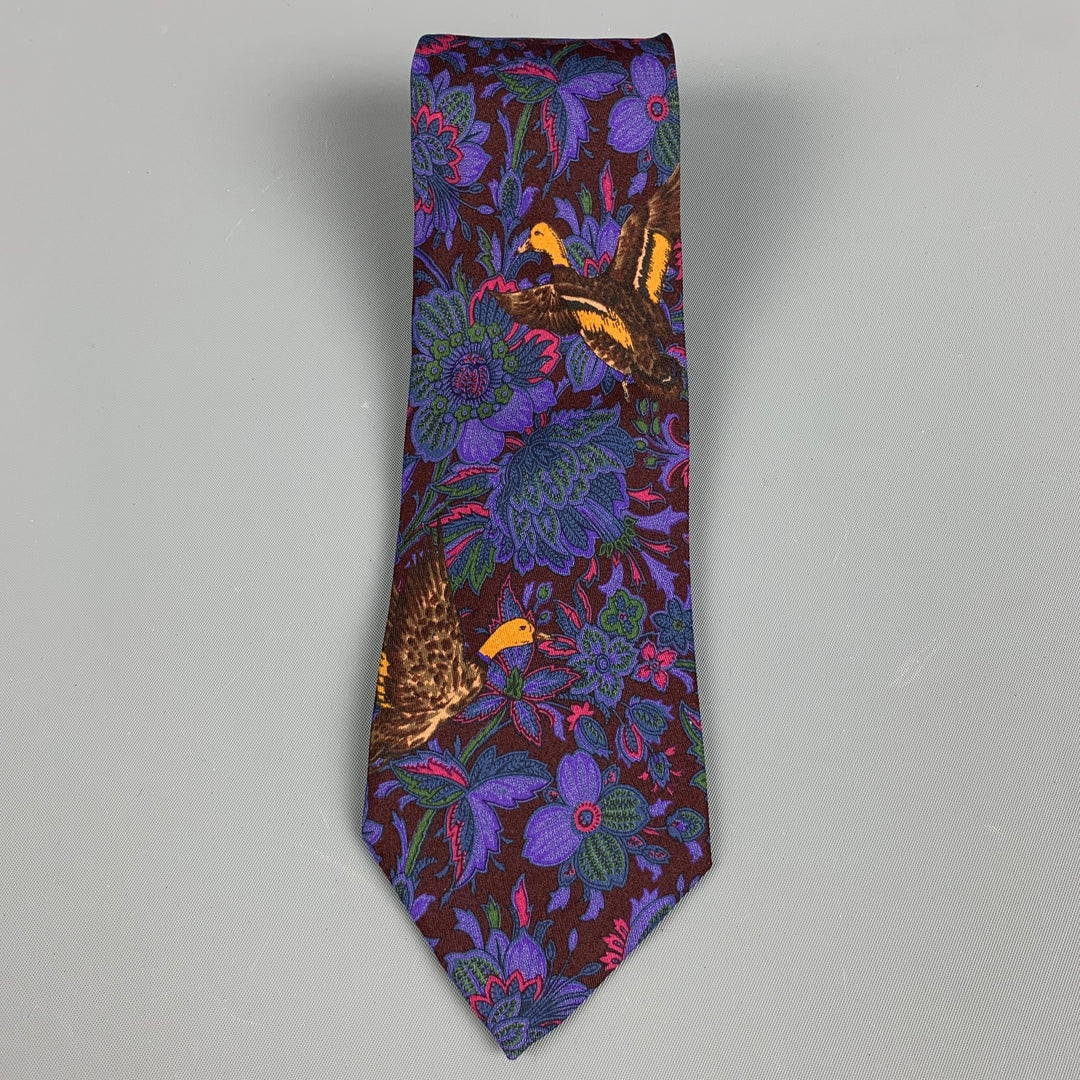 BALENCIAGA Purple Yellow Floral Silk Tie