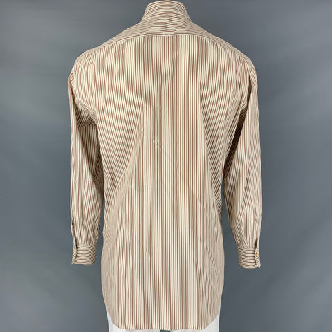 KITON Size L White, Brown & Green Stripe Cotton Button Down Long Sleeve Shirt