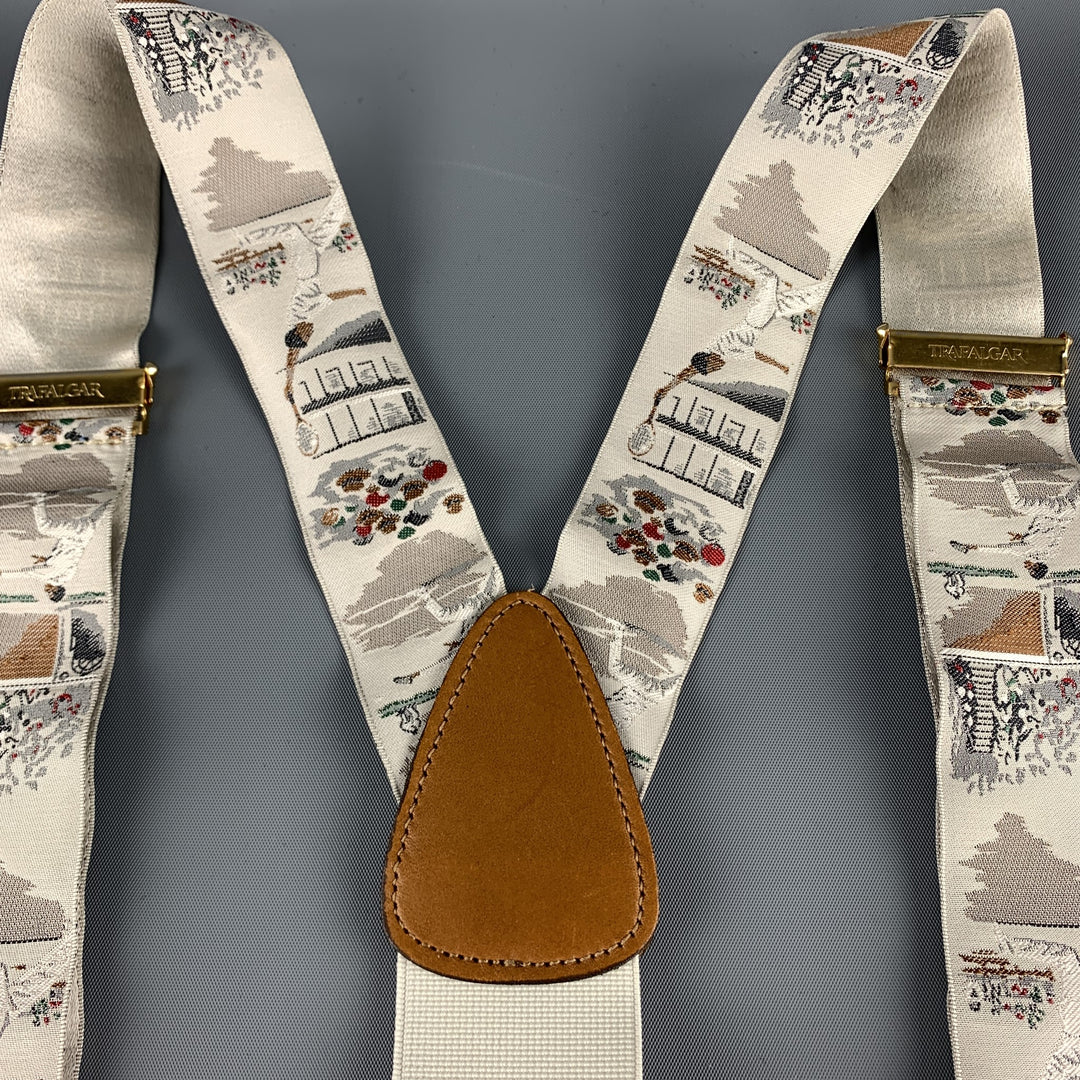 TRAFALGAR Grey Silk Tennis Match Print Ribbon Suspenders