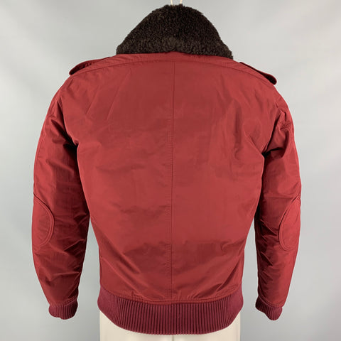 BURBERRY PRORSUM Pré-Automne 2012 Taille 34 Veste en peau de mouton rouge bordeaux