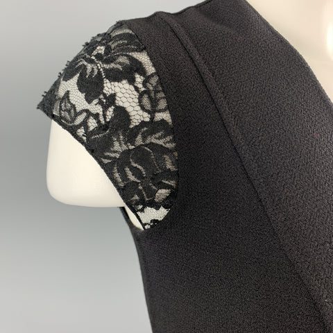 REEM ACRA Size 4 Black Wool Lace Panel Sheath Dress