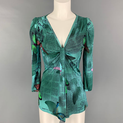 Blusa vintage JOHN GALLIANO talla XS multicolor viscosa gaceta periódico