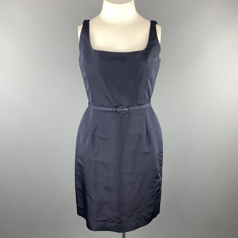 OSCAR DE LA RENTA Size 12 Navy Silk Sleeveless Sheath Cocktail Dress