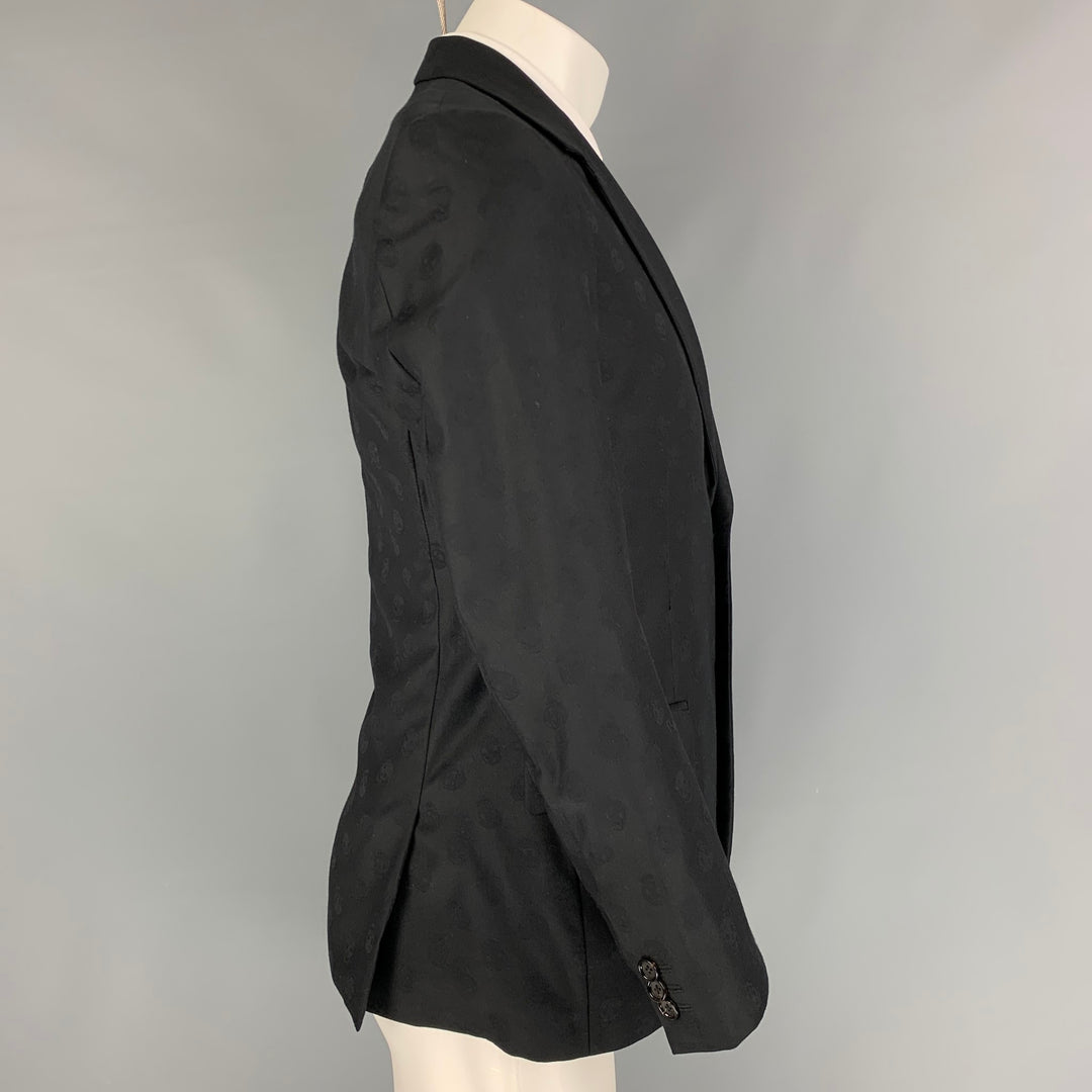 ALEXANDER MCQUEEN Size 38 Black on Black Skull Print Virgin Wool Sport Coat