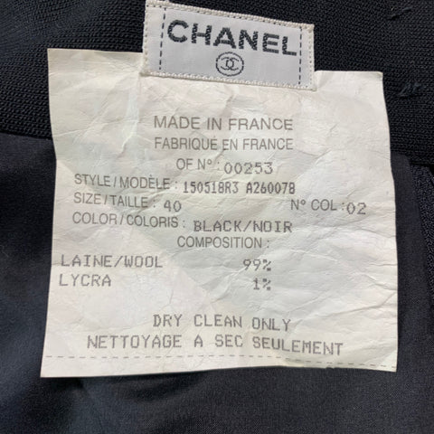 CHANEL Size 8 Black Wool Lycra Below Knee Skirt