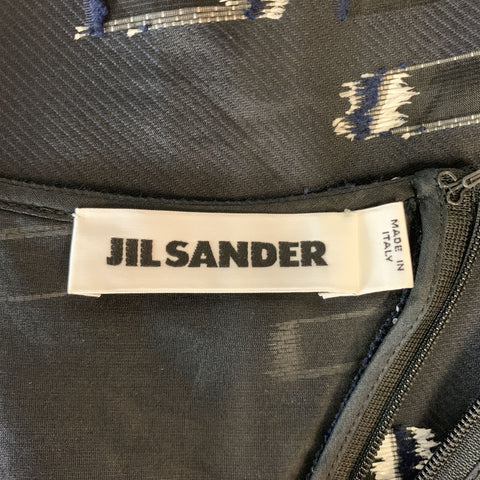 JIL SANDER Size 12 Navy & White Textured Sleeveless Cocktail Dress