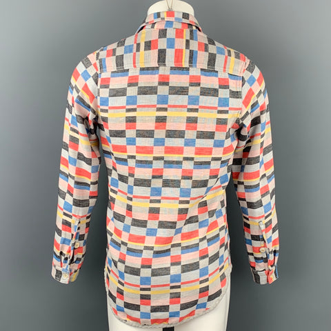 FOLK Size S Multi-Color Checkered Cotton Button Up Long Sleeve Shirt