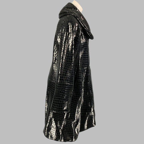 GIORGIO ARMANI Talla 8 Abrigo de piel de conejo en relieve de cuero negro
