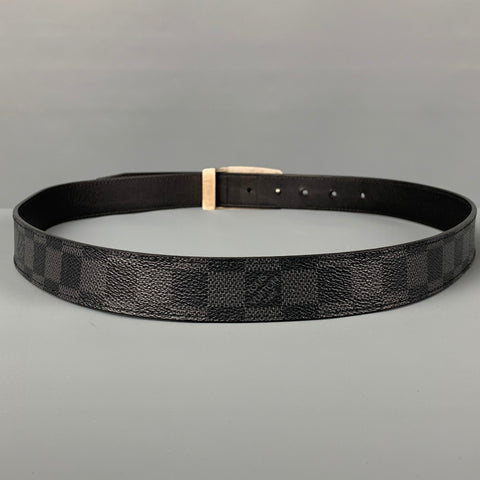 LOUIS VUITTON Size 36 Black Grey Damier Leather Belt