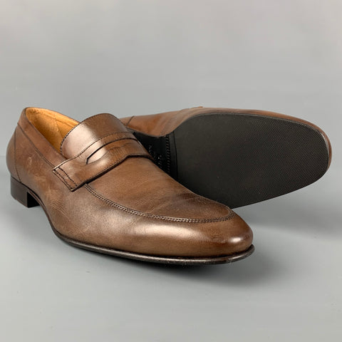 SAKS FIFTH AVENUE Size 10 Brown Antique Leather Slip On Loafers