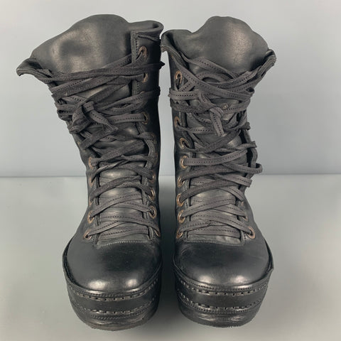 JAMES KEARNS Talla 10 Botas con cordones de piel de caballo de cuero negro