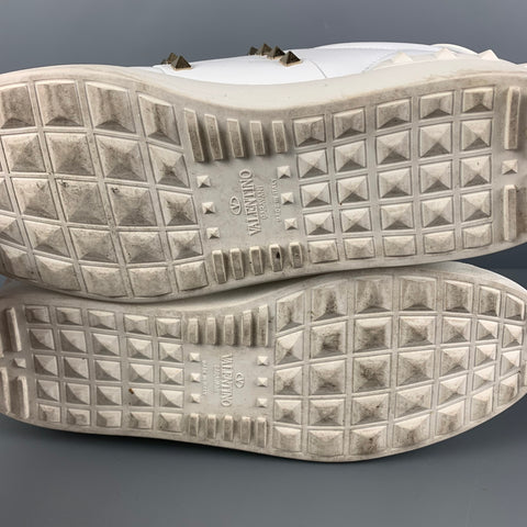 VALENTINO Size 11 White Studded Leather Lace Up Rockstud Sneakers