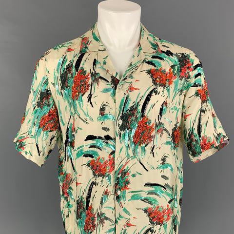 DRIES VAN NOTEN SS 20 Size M Multi-Color Sequined Viscose Camp Short Sleeve Shirt