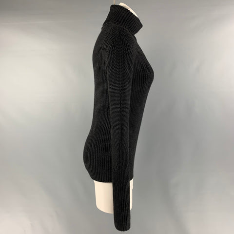 RALPH LAUREN Talla M Suéter de cuello alto texturizado de seda y cachemira negro