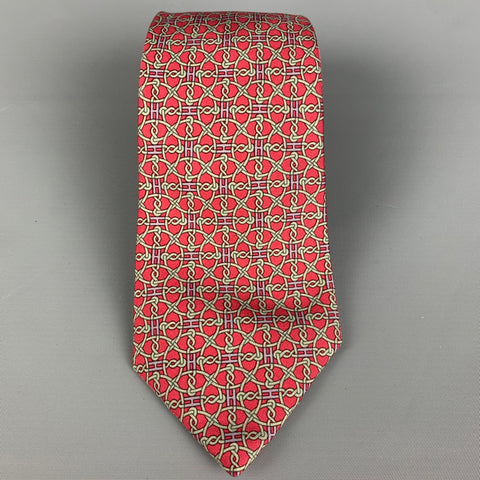 HERMES 7093 OA Burgundy Olive Abstract Silk Tie