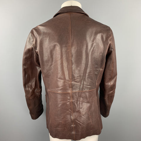 JIL SANDER Taille 42 Veste à revers cranté en cuir marron