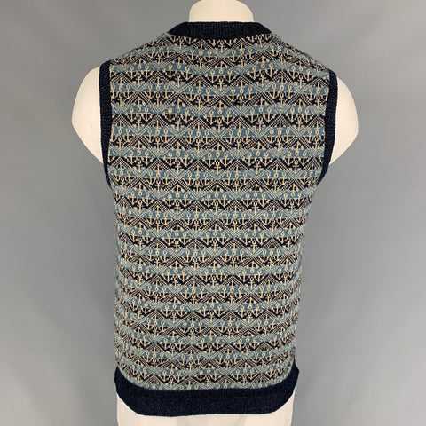 45rpm Size L Navy & Blue Fairisle Cotton V-Neck Vest