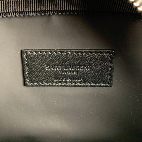 SAINT LAURENT Blue Black Leaves Canvas Toiletry Handbag
