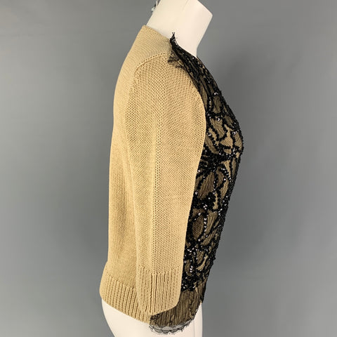 DRIES VAN NOTEN Size S Black Beige Cotton Beaded Pullover