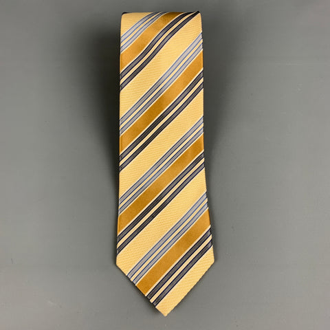 ERMENEGILDO ZEGNA Yellow Grey Diagonal Stripe Silk / Cotton Tie