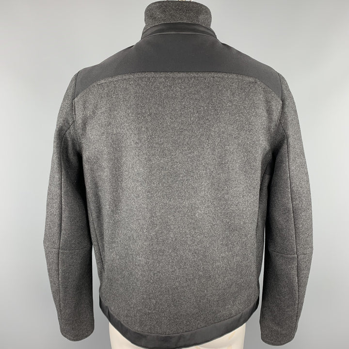 VALENTINO Size 44 Charcoal & Black Mixed Fabrics Wool Zip & Snaps Jacket