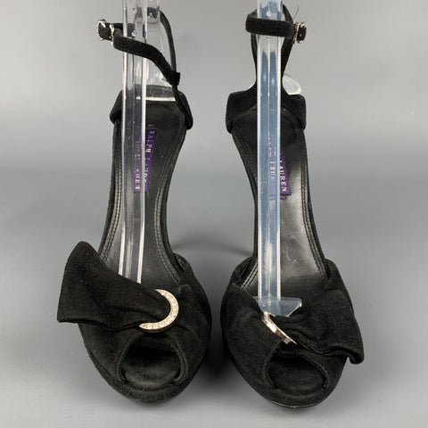 RALPH LAUREN Collection Size 9.5 Black Suede Rhinestones Sandals