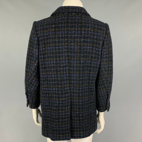 CHANEL Size 18 Navy Gold Cotton Blend Metallic Single Breasted Coat