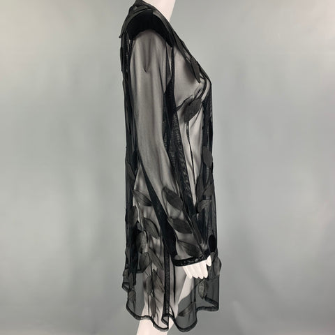VINTAGE Size S Black Mesh See Through Leather Cardigan