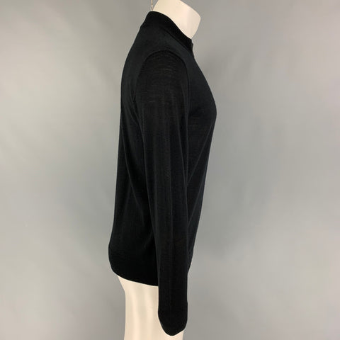 ARMANI COLLEZIONI Size S Black Grey Stripe Wool Zip Up Cardigan