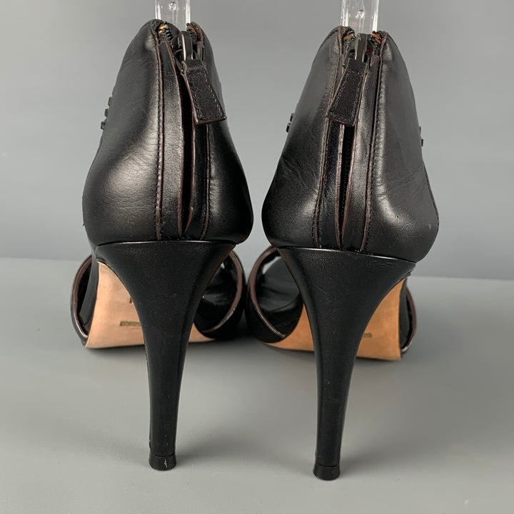 COLE HAAN Size 11 Dark Brown Leather Woven Heel Sandals